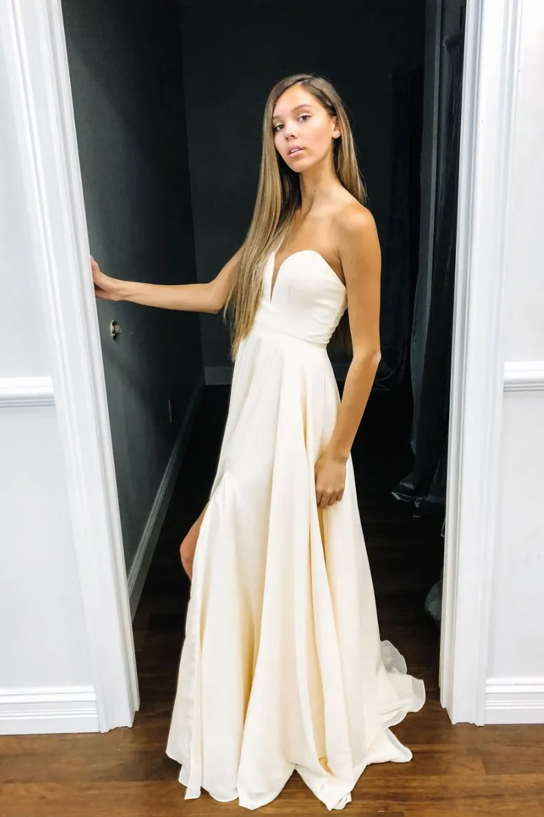 Simple sweetheart neck chiffon long prom dress, evening dress