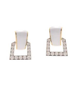 Single Strap Enamel Earrings, White Enamel