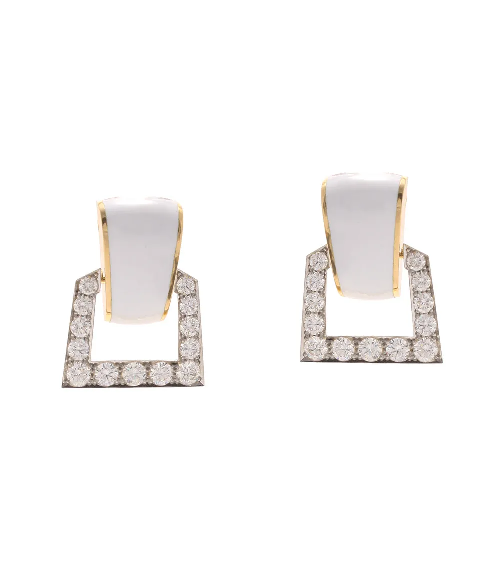 Single Strap Enamel Earrings, White Enamel