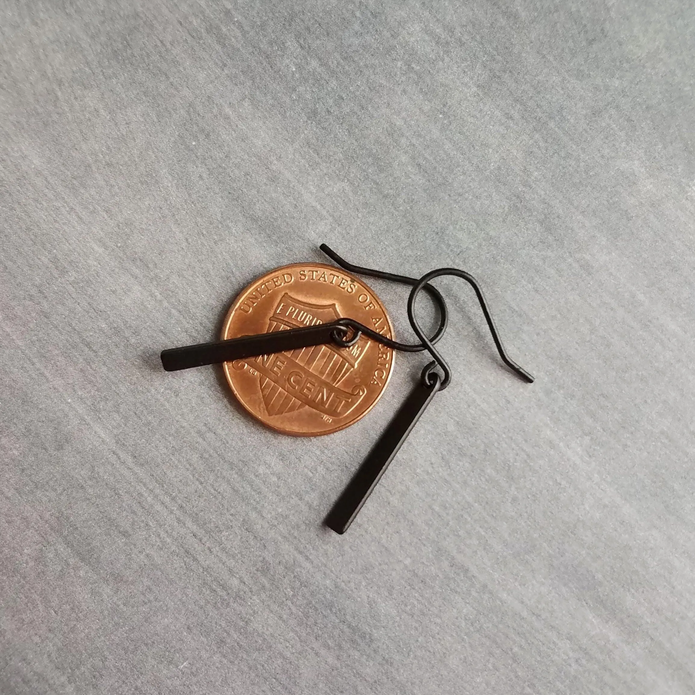 Small Black Bar Earrings, 1.2 inch earring, minimalist narrow black earring, thin earring, matte black earring, short flat rectangle rounded