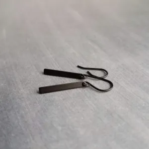 Small Black Bar Earrings, 1.2 inch earring, minimalist narrow black earring, thin earring, matte black earring, short flat rectangle rounded