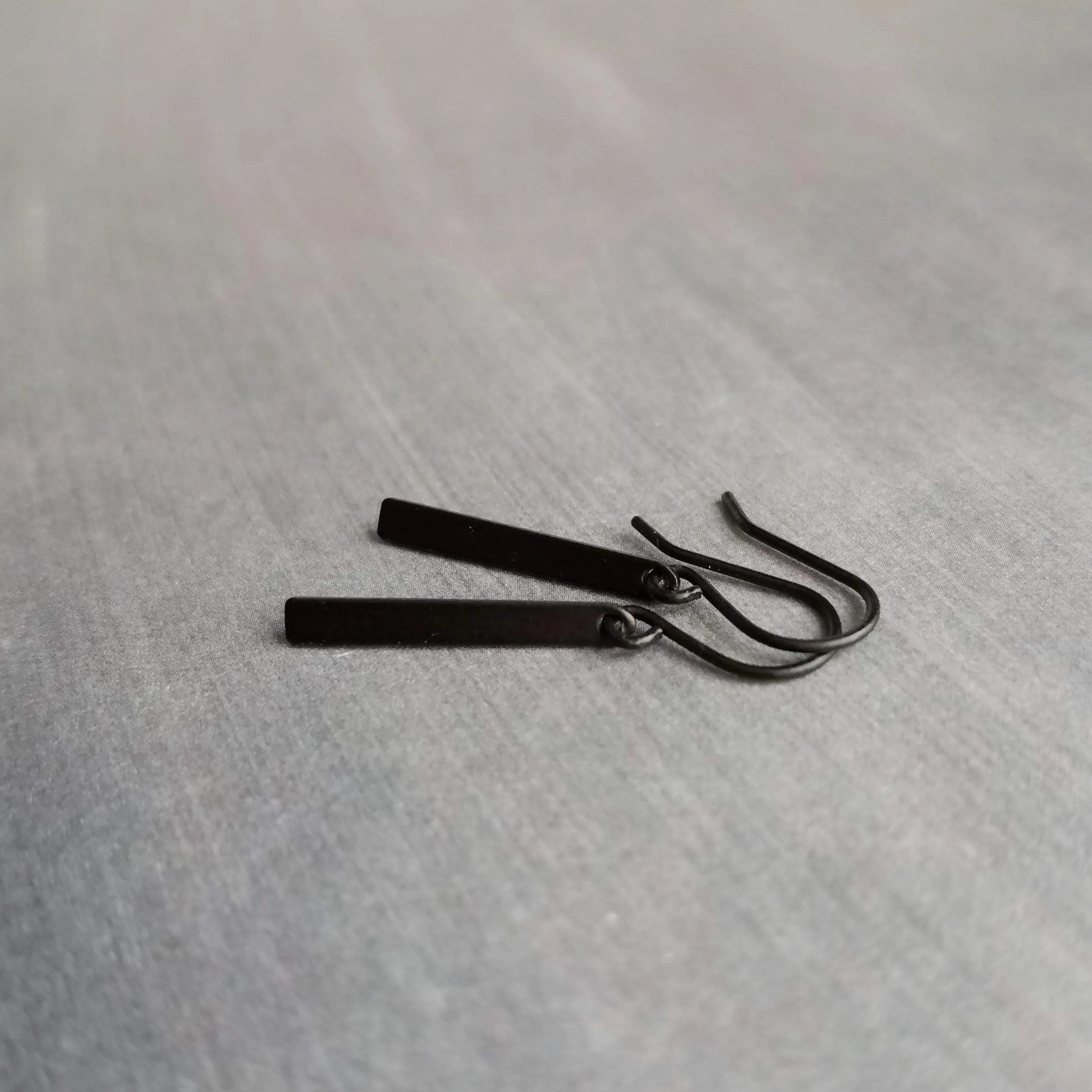 Small Black Bar Earrings, 1.2 inch earring, minimalist narrow black earring, thin earring, matte black earring, short flat rectangle rounded