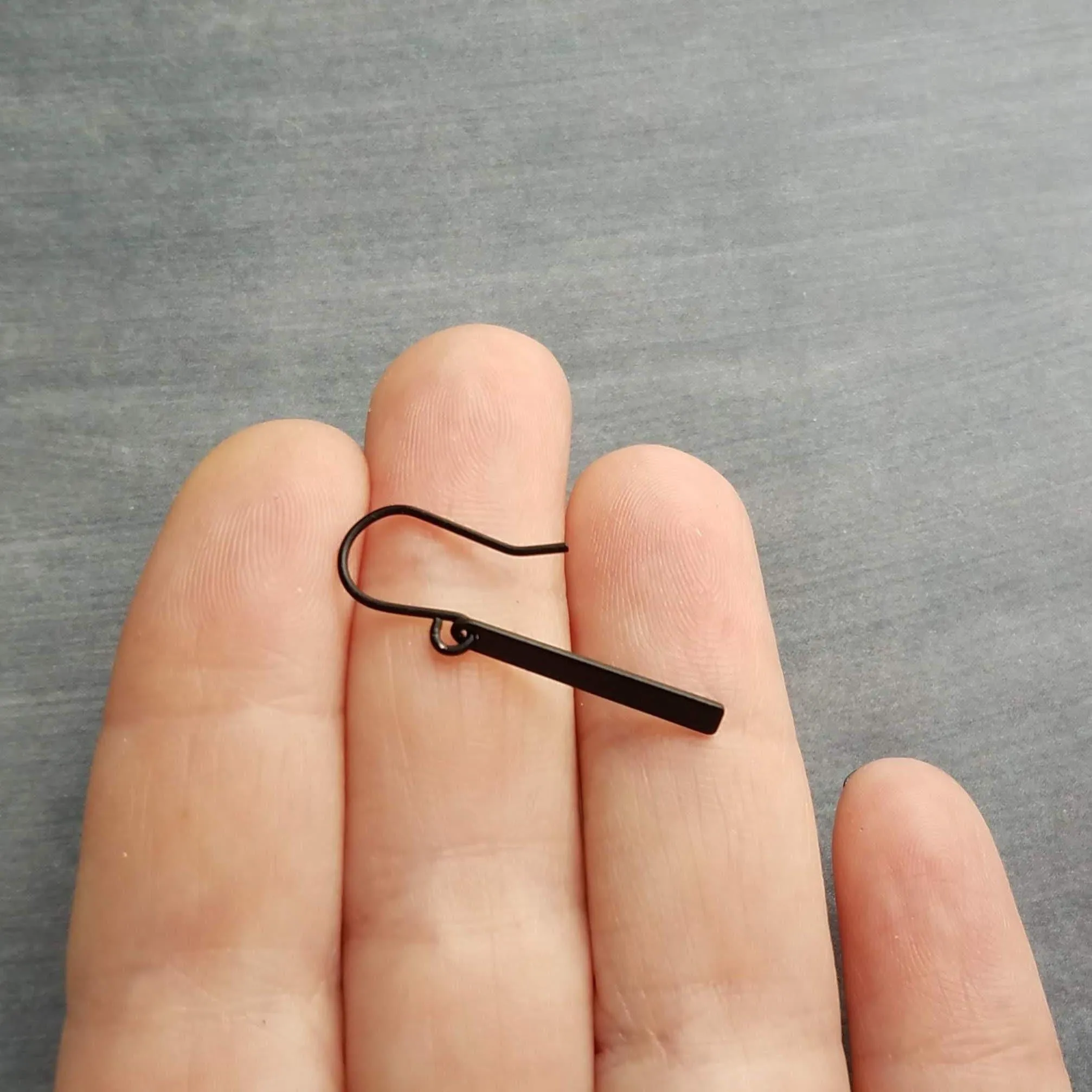 Small Black Bar Earrings, 1.2 inch earring, minimalist narrow black earring, thin earring, matte black earring, short flat rectangle rounded
