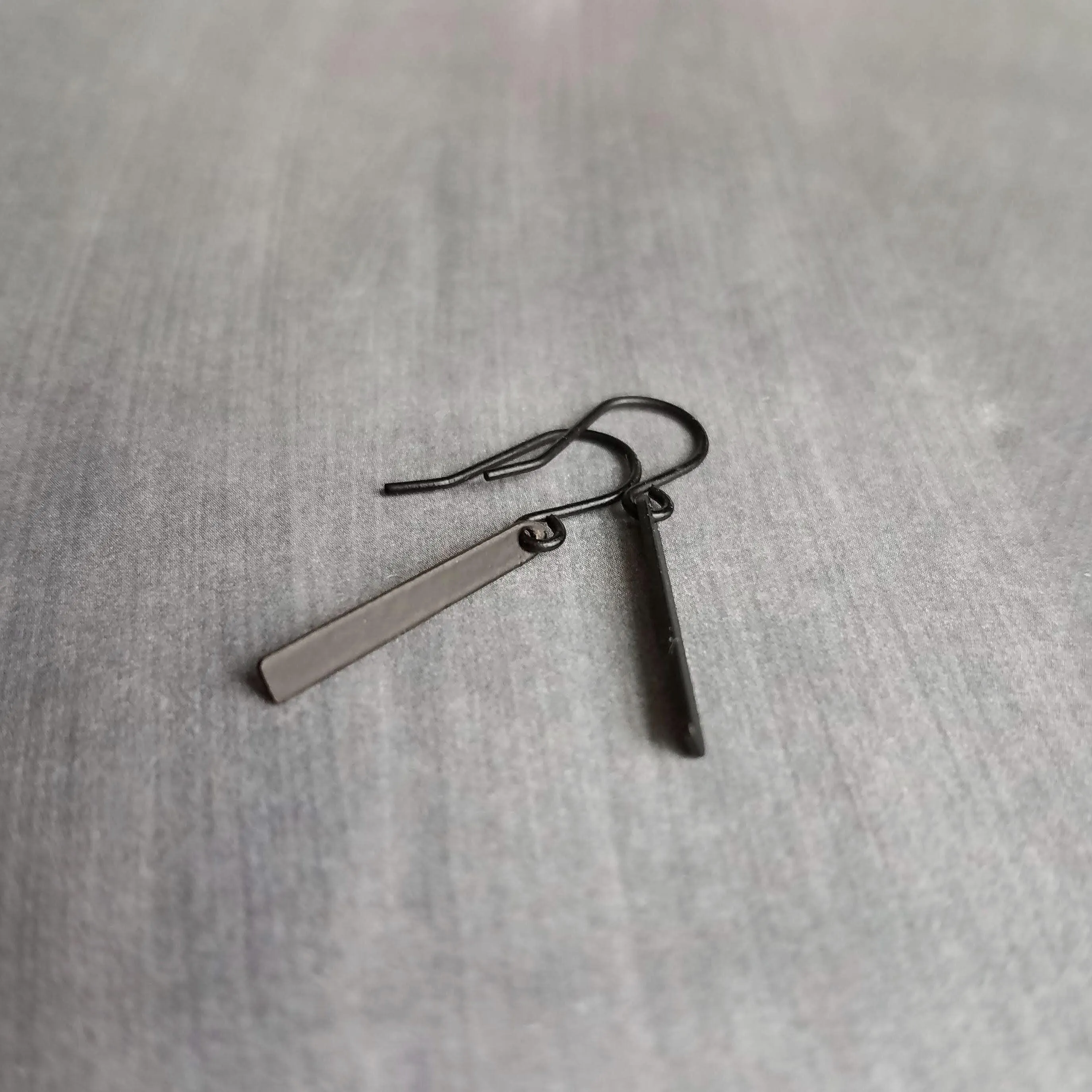 Small Black Bar Earrings, 1.2 inch earring, minimalist narrow black earring, thin earring, matte black earring, short flat rectangle rounded