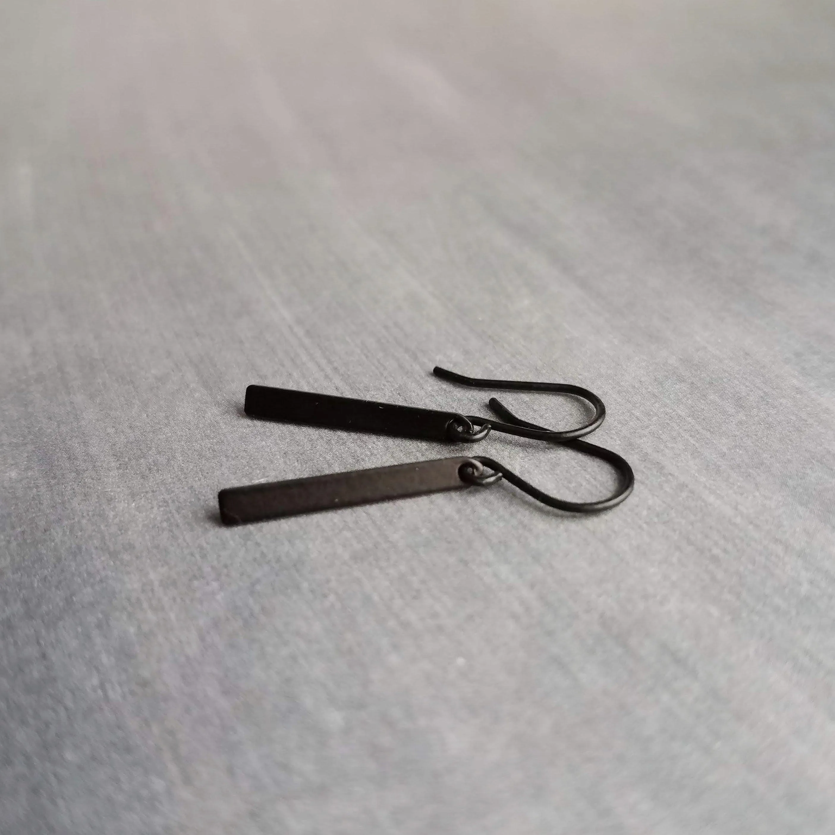 Small Black Bar Earrings, 1.2 inch earring, minimalist narrow black earring, thin earring, matte black earring, short flat rectangle rounded