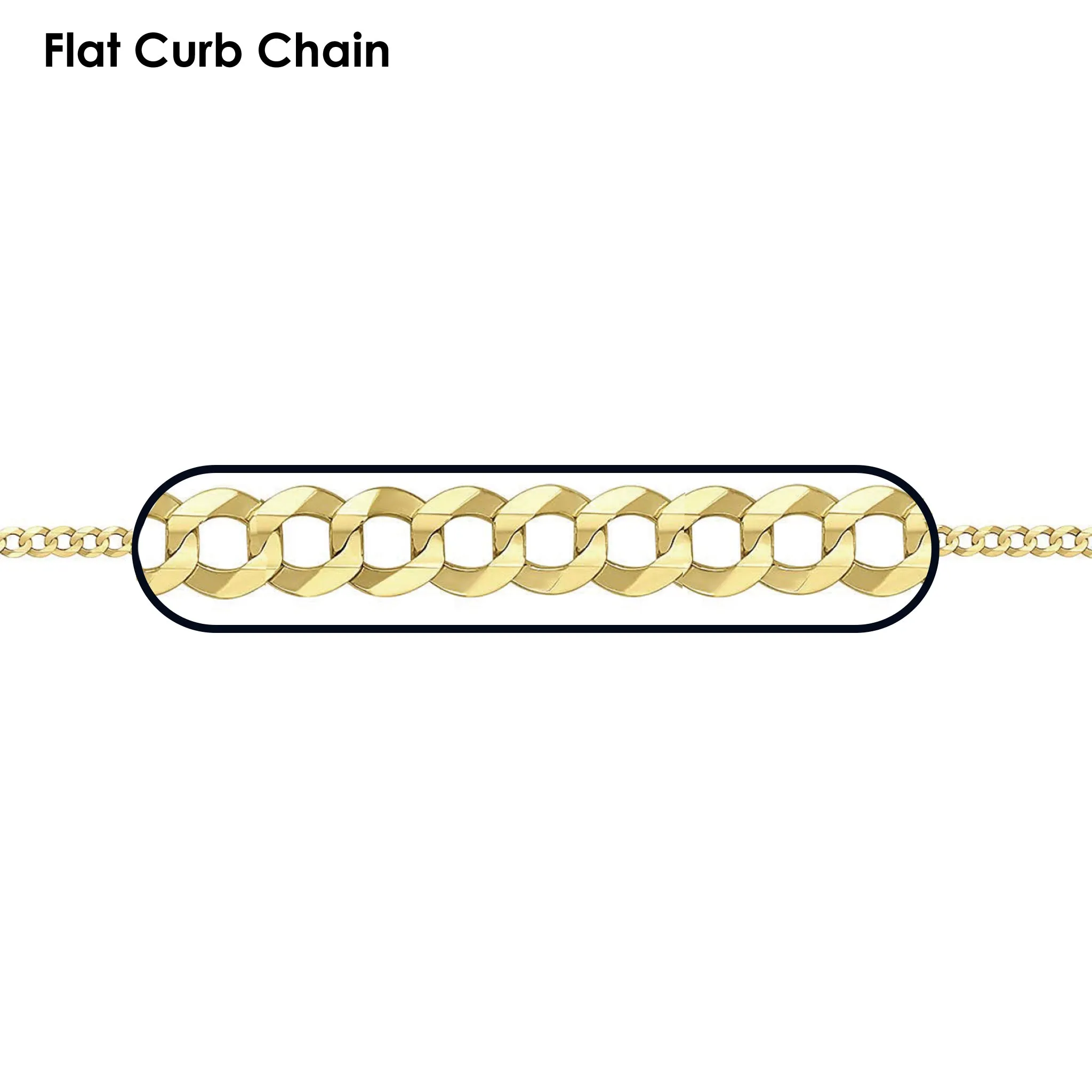 Solid 14K Yellow Gold Prime Link Curb Chain Necklace, 8 Sizes 3.1mm - 11.5mm