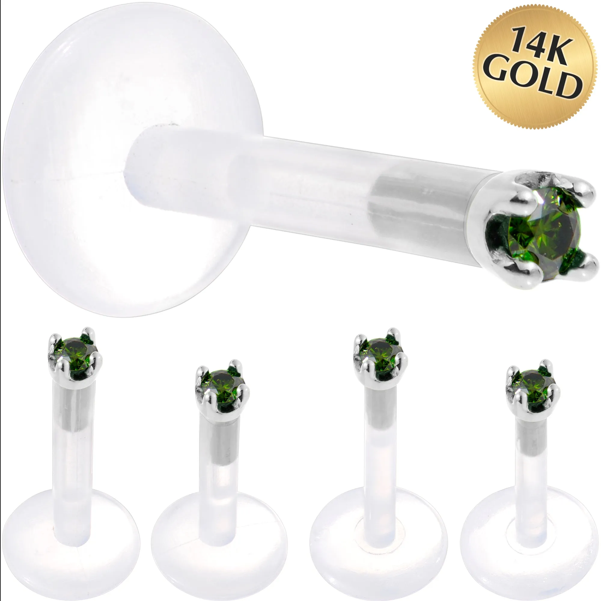 Solid 14KT White Gold 1.5mm Genuine Green Diamond Bioplast Push in Monroe