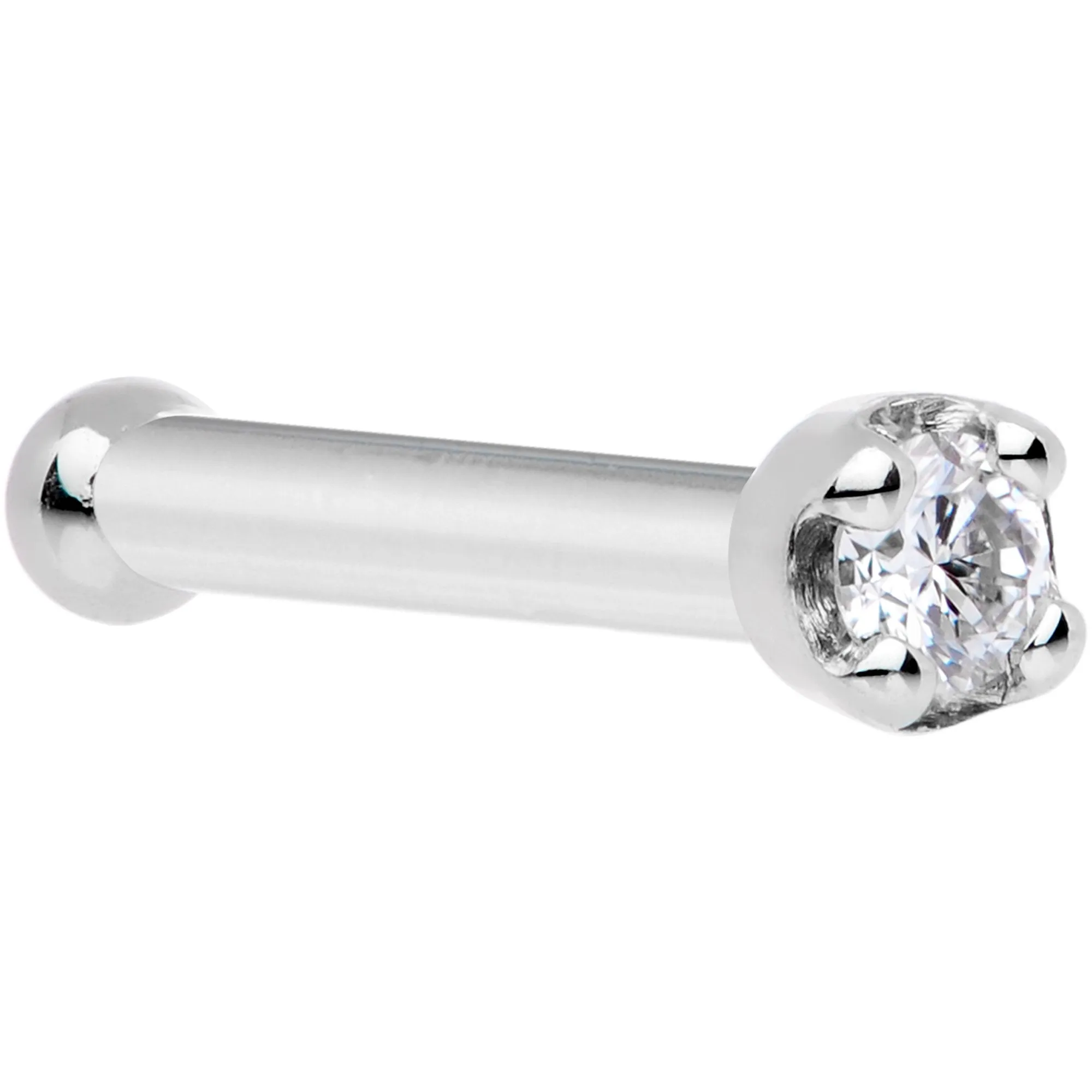 Solid 14KT White Gold (April) 1.5mm Genuine Diamond Nose Ring