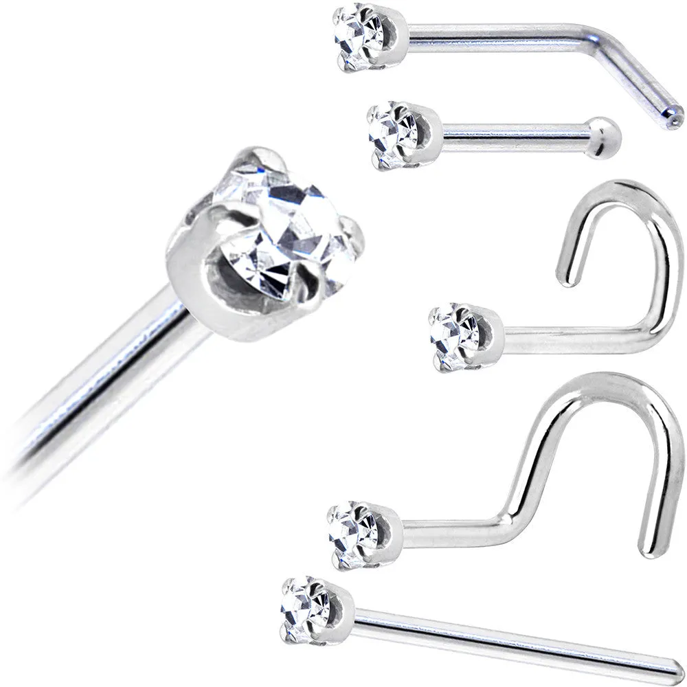 Solid 14KT White Gold (April) 1.5mm Genuine Diamond Nose Ring