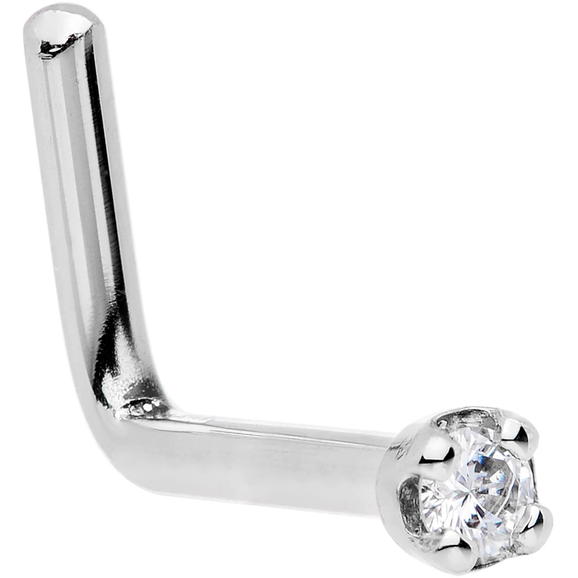 Solid 14KT White Gold (April) 1.5mm Genuine Diamond Nose Ring