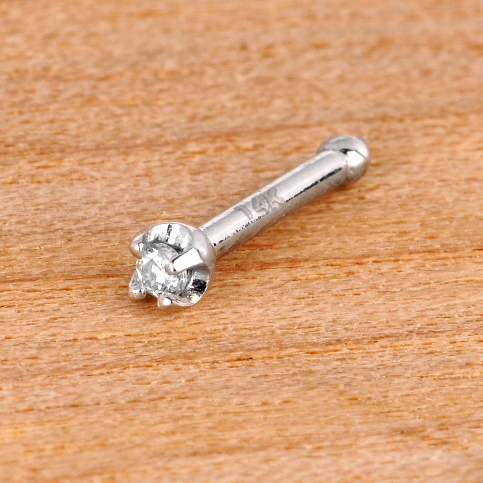 Solid 14KT White Gold (April) 1.5mm Genuine Diamond Nose Ring