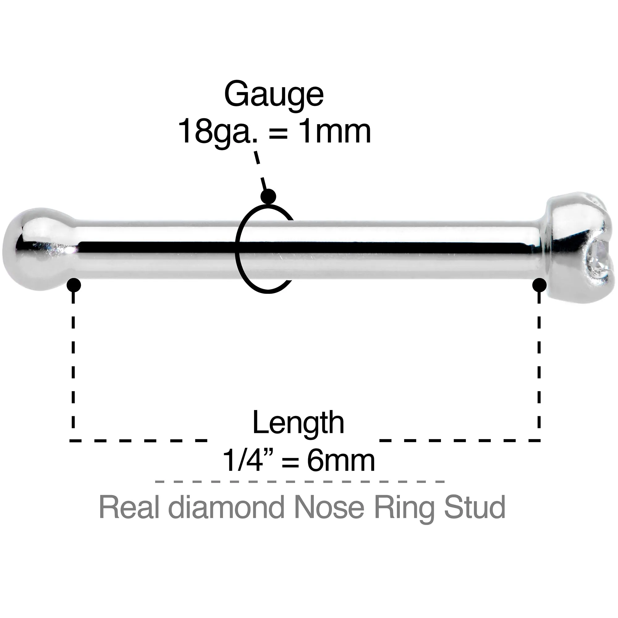 Solid 14KT White Gold (April) 1.5mm Genuine Diamond Nose Ring