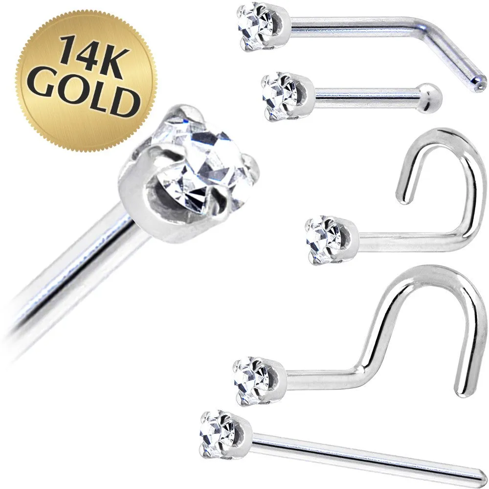 Solid 14KT White Gold (April) 1.5mm Genuine Diamond Nose Ring