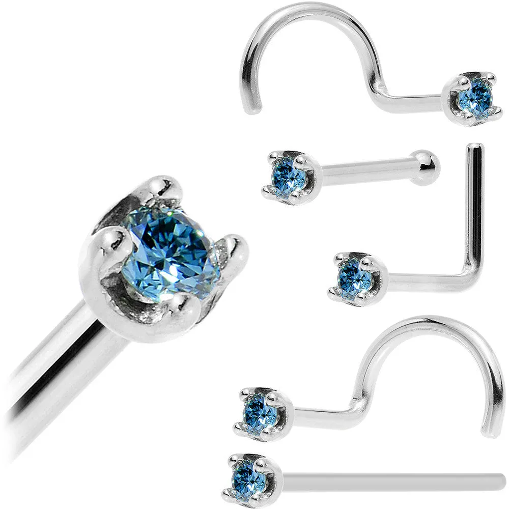 Solid 14KT White Gold (September) 1.5mm Genuine Blue Diamond Nose Ring