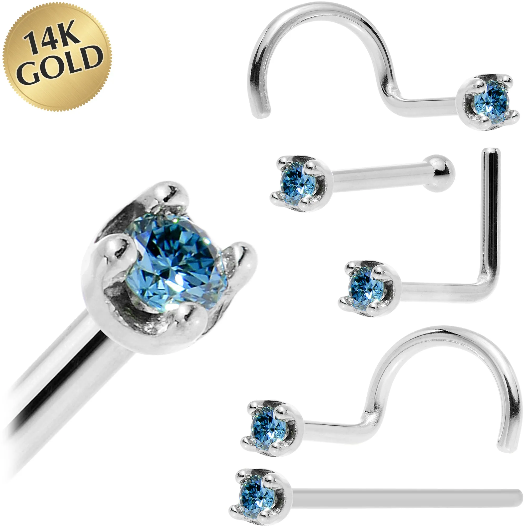 Solid 14KT White Gold (September) 1.5mm Genuine Blue Diamond Nose Ring