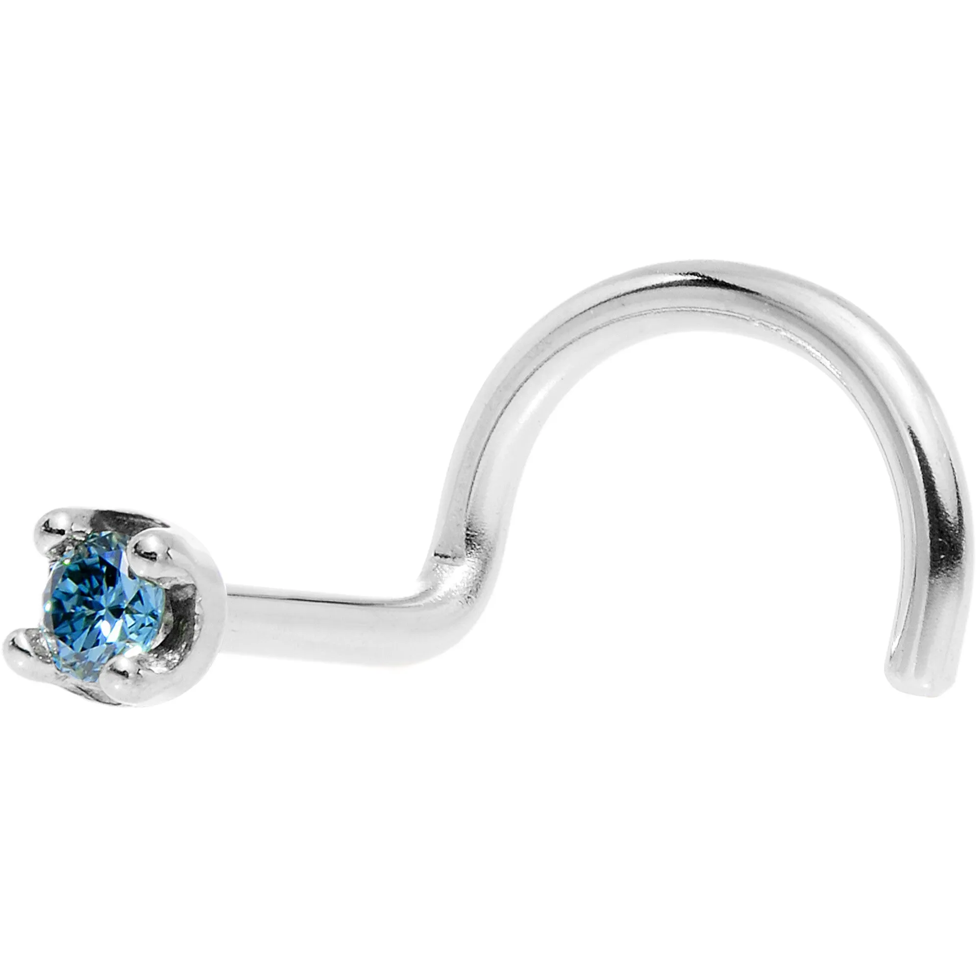 Solid 14KT White Gold (September) 1.5mm Genuine Blue Diamond Nose Ring