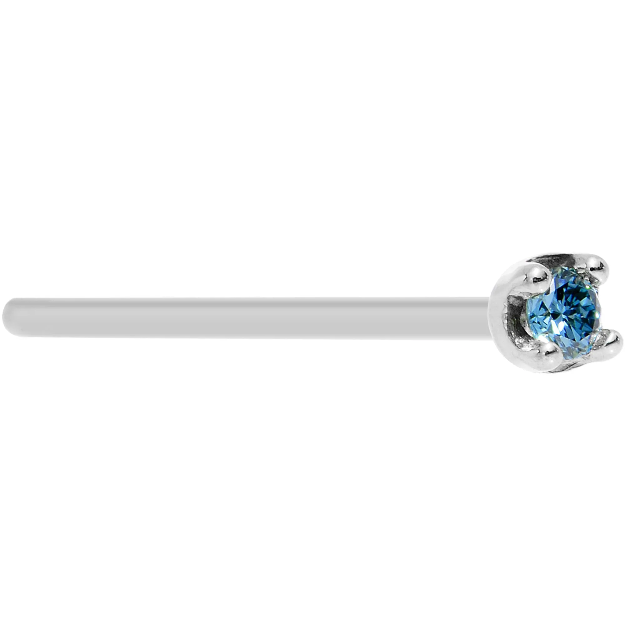 Solid 14KT White Gold (September) 1.5mm Genuine Blue Diamond Nose Ring