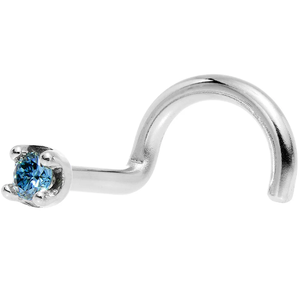 Solid 14KT White Gold (September) 1.5mm Genuine Blue Diamond Nose Ring