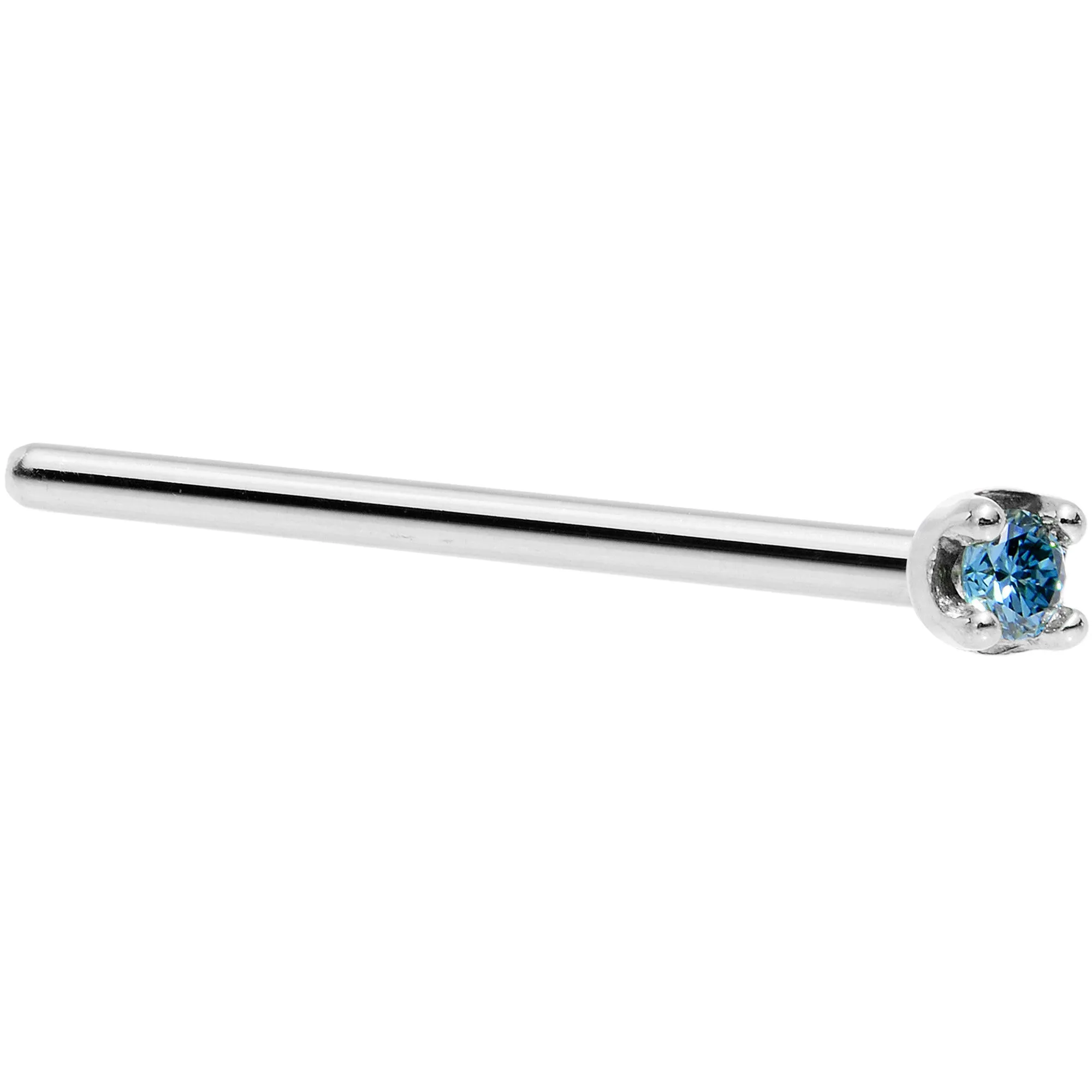 Solid 14KT White Gold (September) 1.5mm Genuine Blue Diamond Nose Ring
