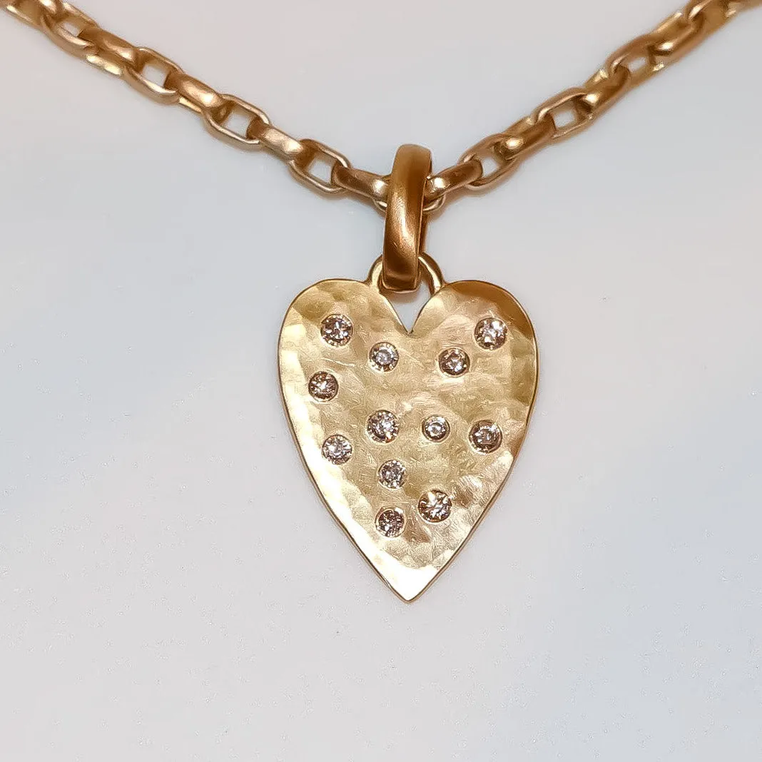 Sonoma Long Heart Pave Pendant in 20K Peach Gold