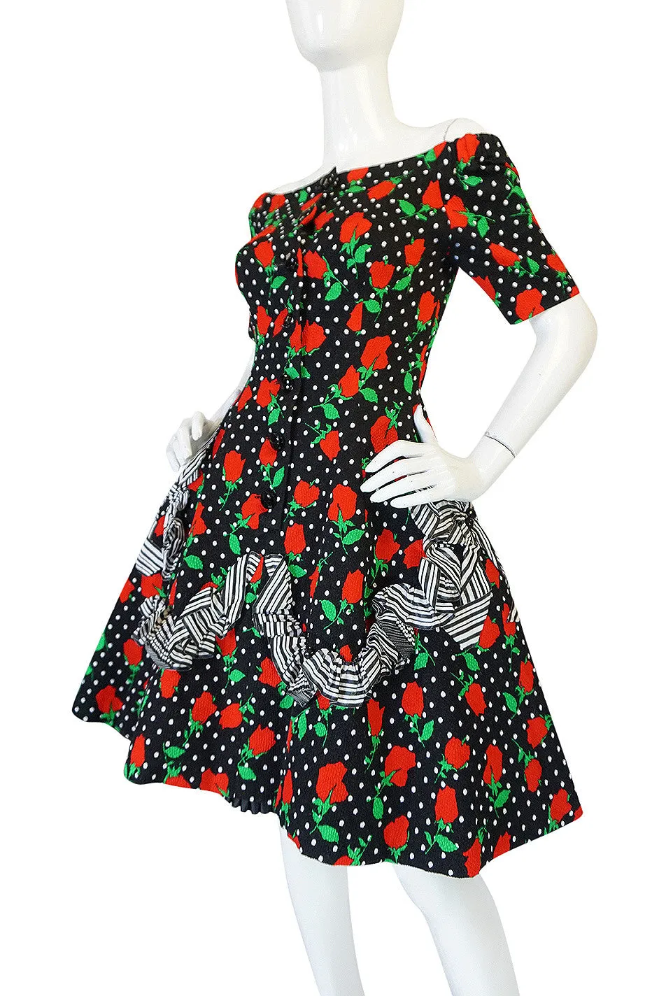 Spring 1988 Off Shoulder Christian Lacroix Floral Dress