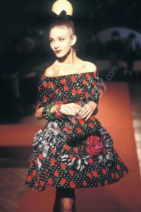 Spring 1988 Off Shoulder Christian Lacroix Floral Dress