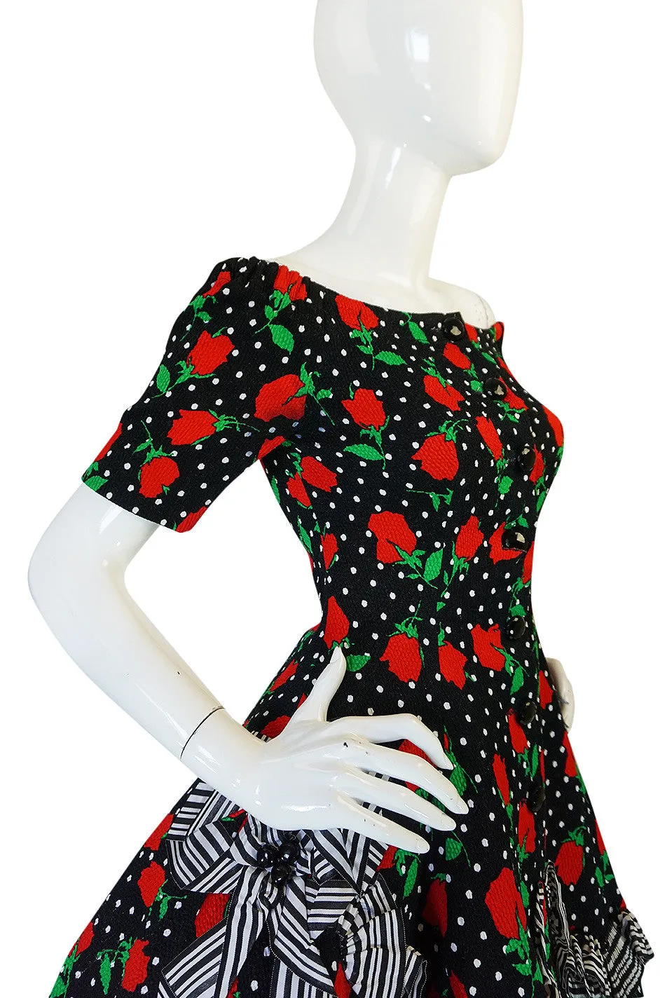 Spring 1988 Off Shoulder Christian Lacroix Floral Dress