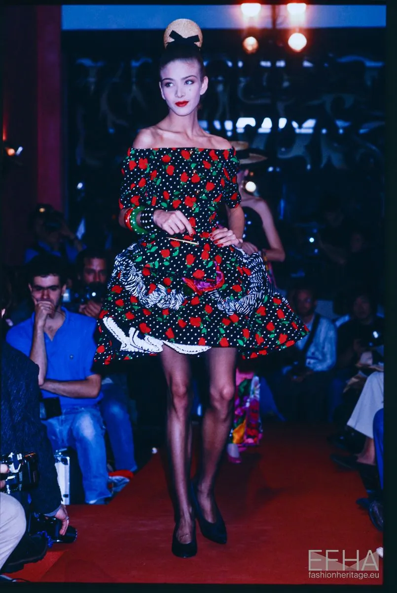 Spring 1988 Off Shoulder Christian Lacroix Floral Dress