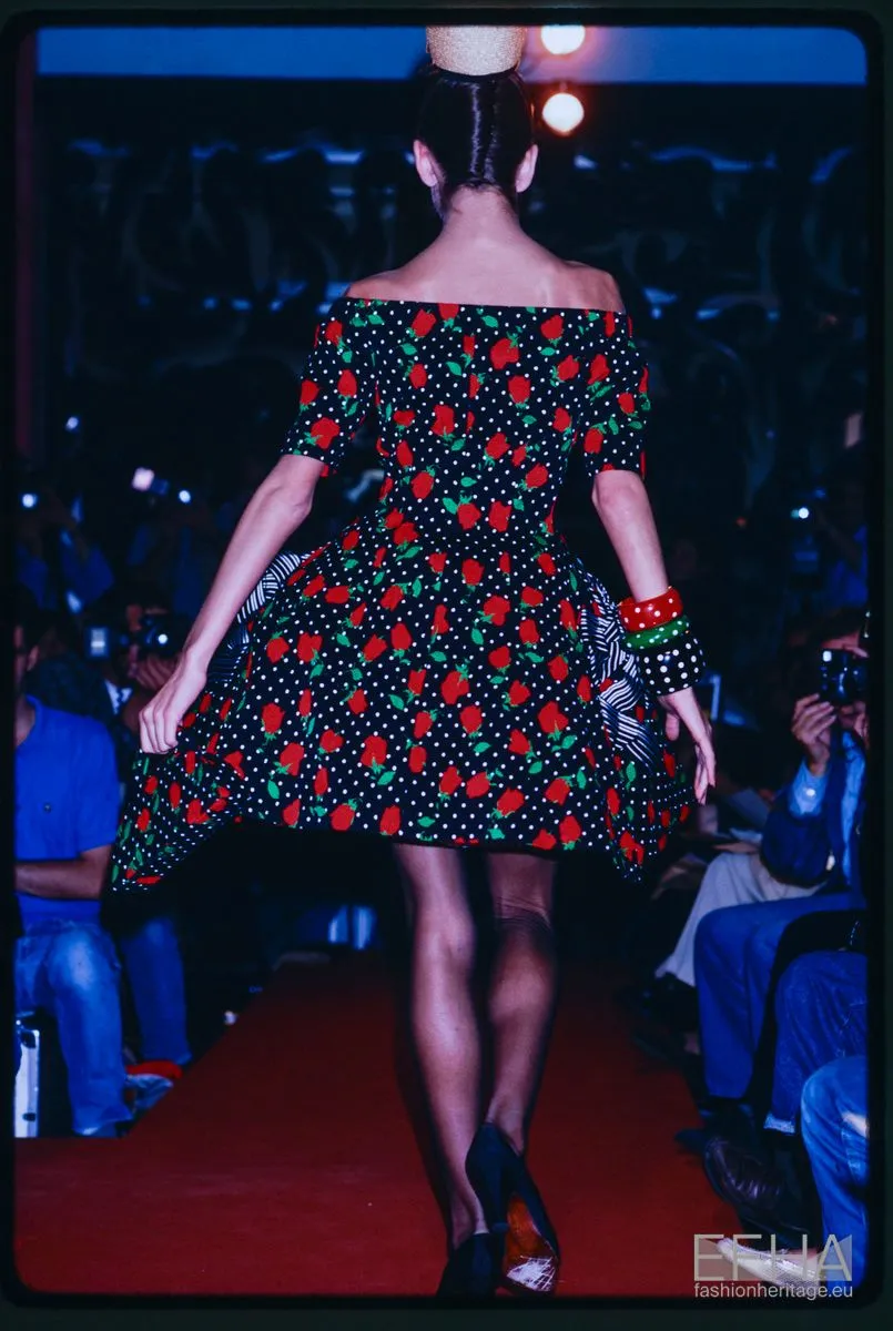 Spring 1988 Off Shoulder Christian Lacroix Floral Dress