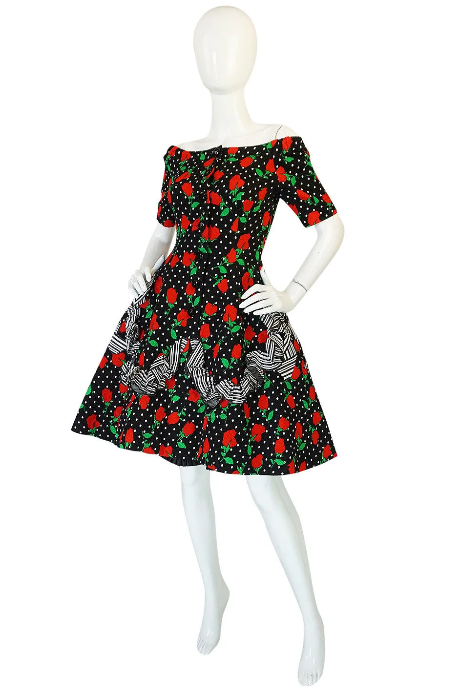 Spring 1988 Off Shoulder Christian Lacroix Floral Dress