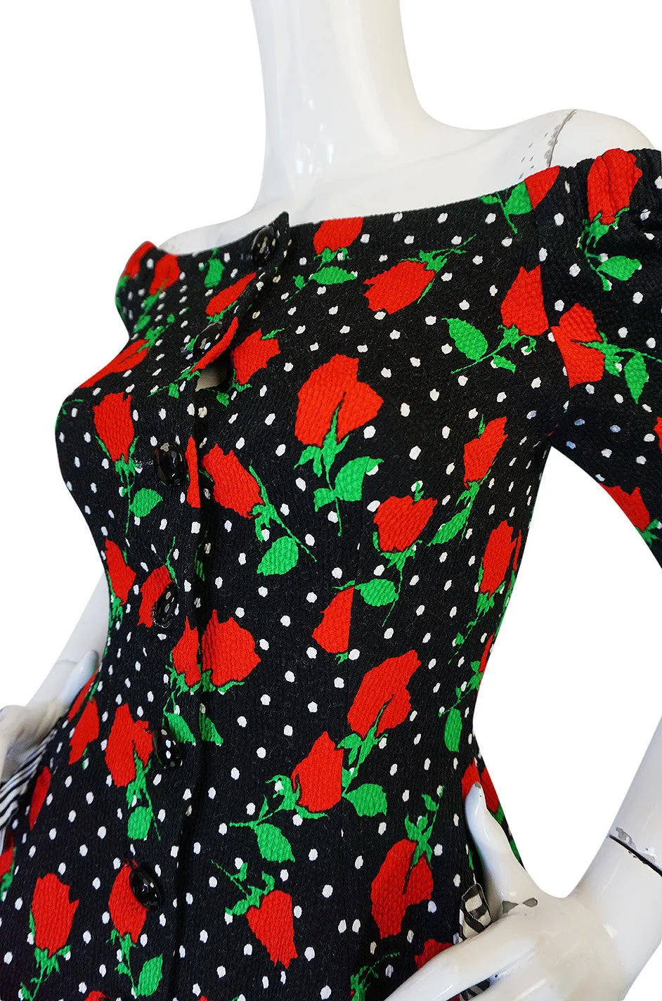 Spring 1988 Off Shoulder Christian Lacroix Floral Dress