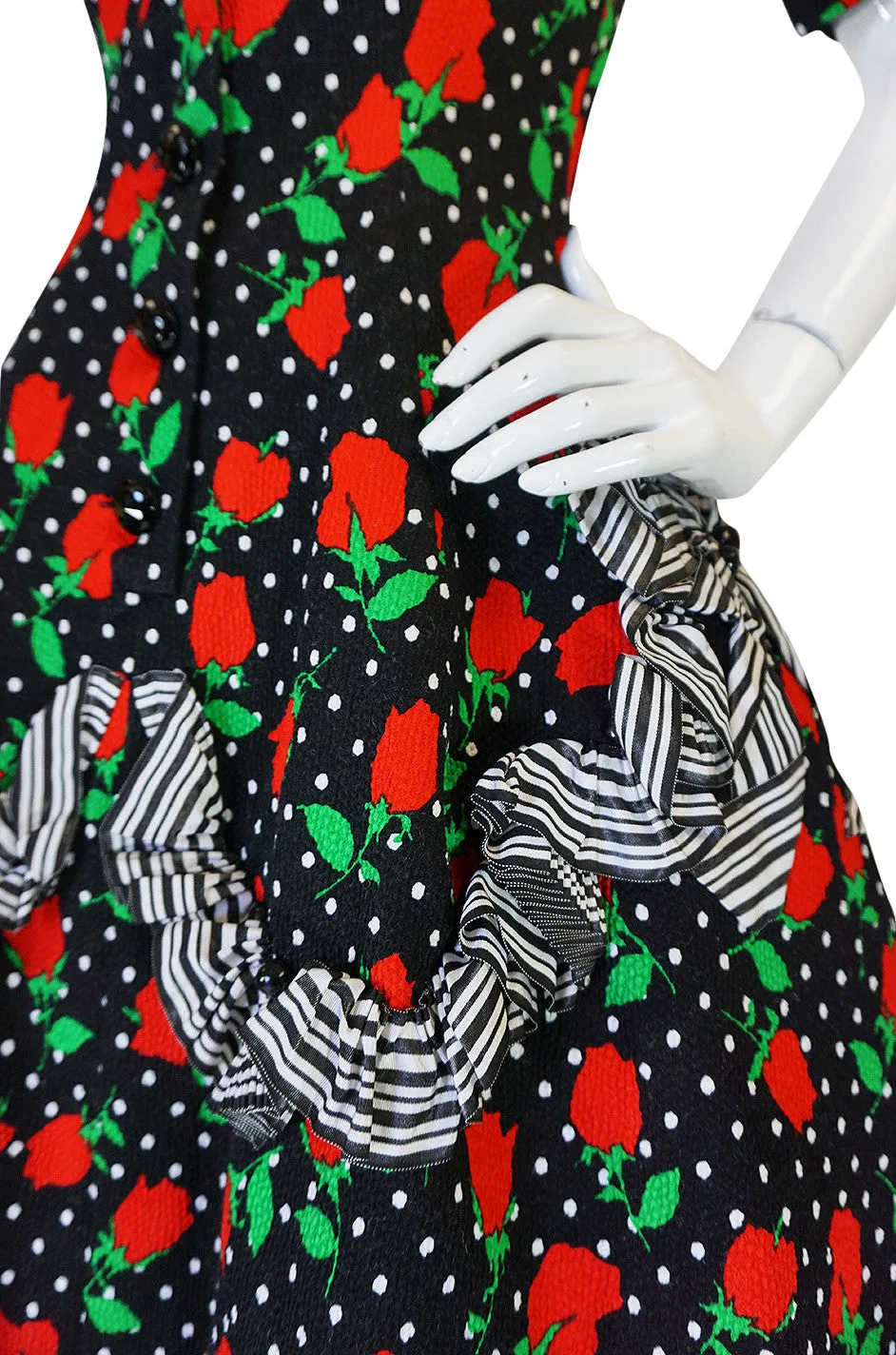 Spring 1988 Off Shoulder Christian Lacroix Floral Dress
