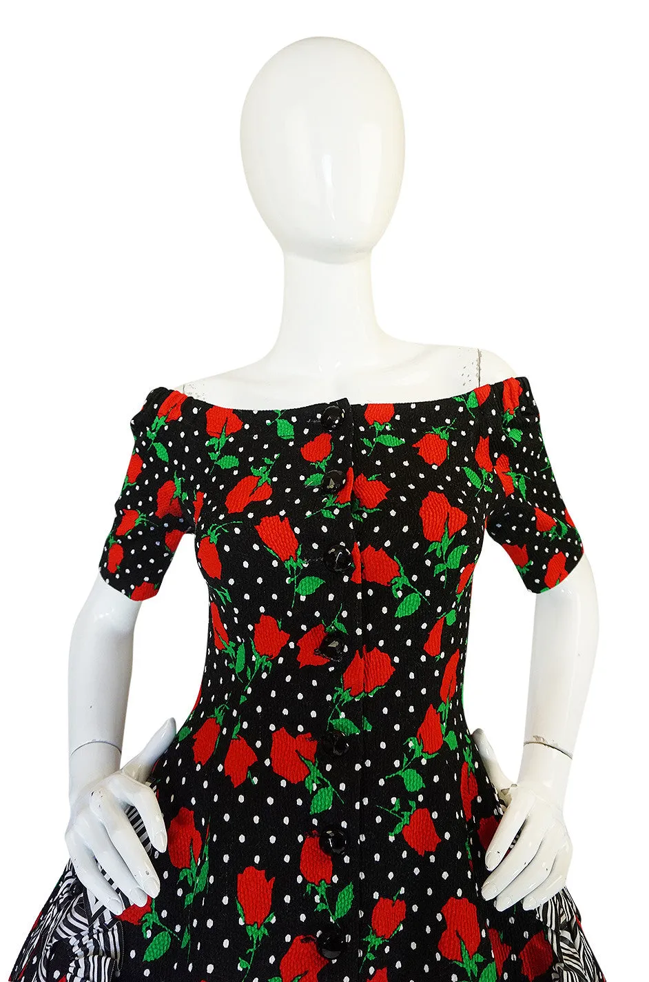 Spring 1988 Off Shoulder Christian Lacroix Floral Dress