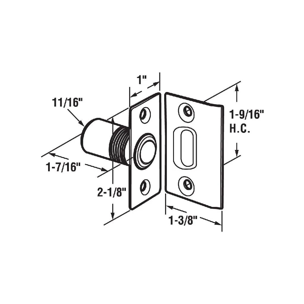 Square Ball Catch - Door Mount - 2" Brass/Polished Chrome