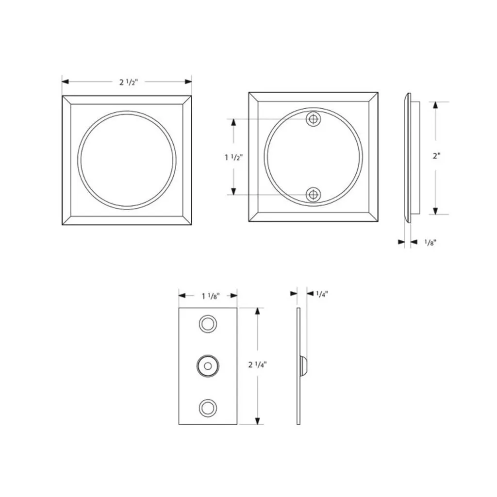 Square Tubular Passage Pocket Door Lockset - Door Mount - 3" Brass/Satin Brass