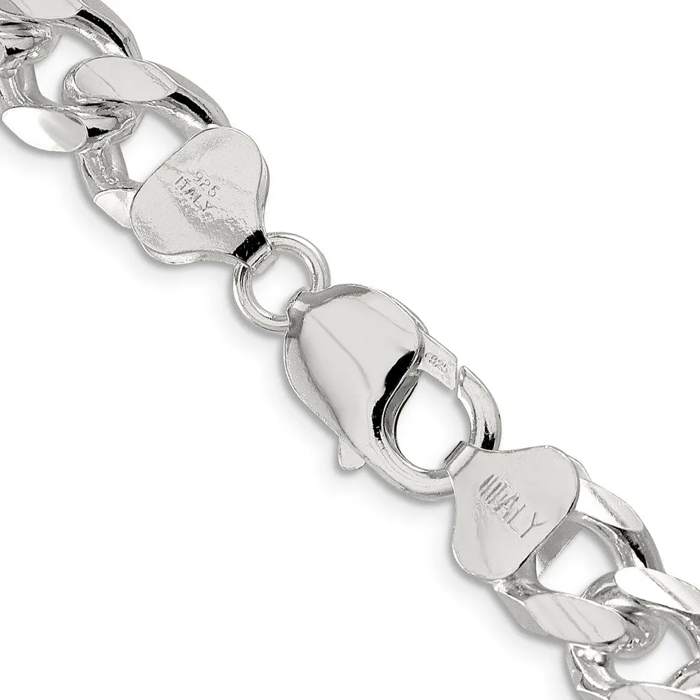 Sterling Silver 10.5mm Domed w/ Side Dimond-cut Curb Chain