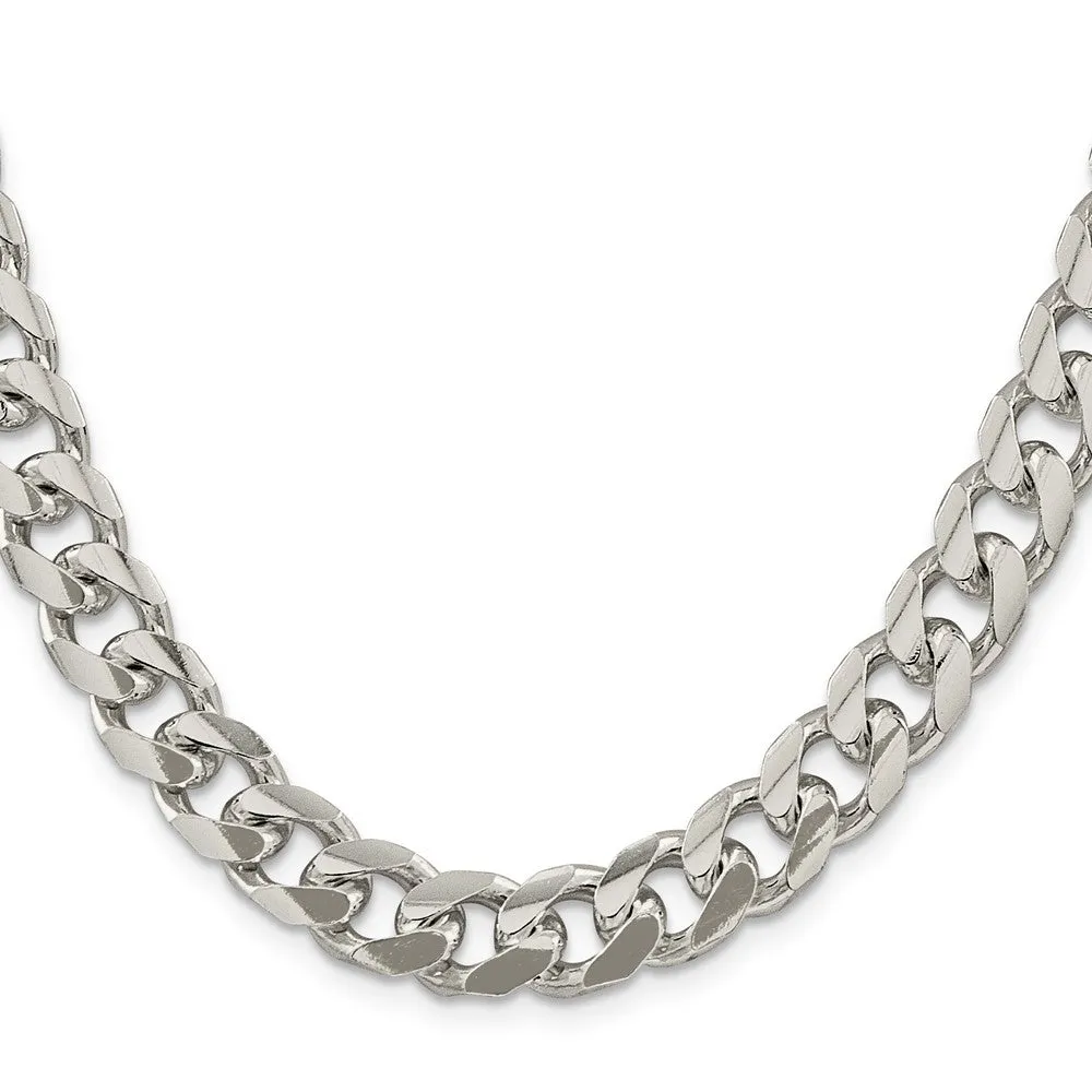 Sterling Silver 10.5mm Domed w/ Side Dimond-cut Curb Chain