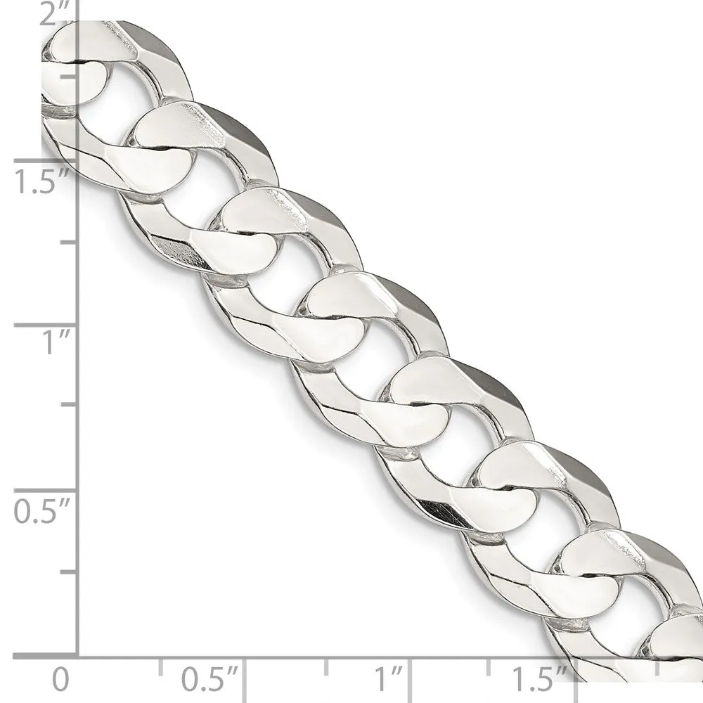 Sterling Silver 11.9mm Concave Beveled Curb Chain