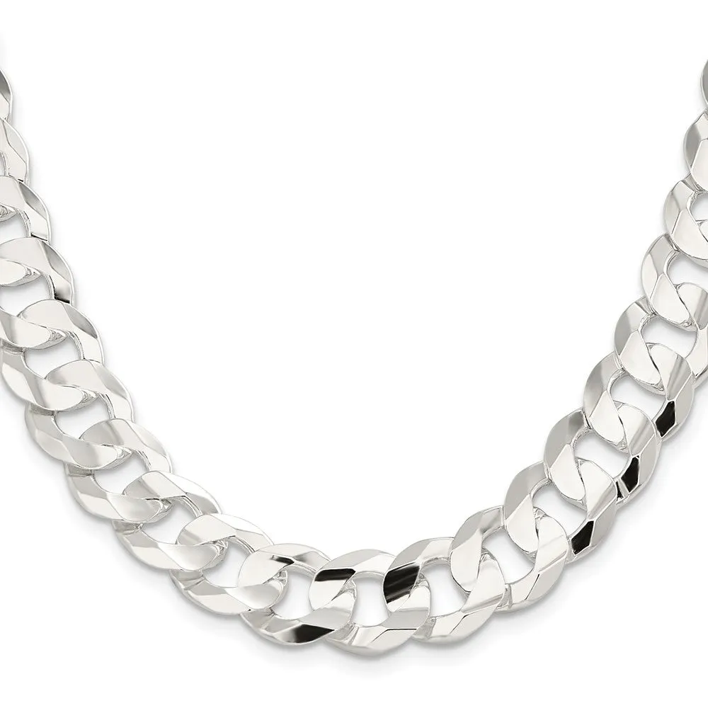 Sterling Silver 13.8mm Concave Beveled Curb Chain