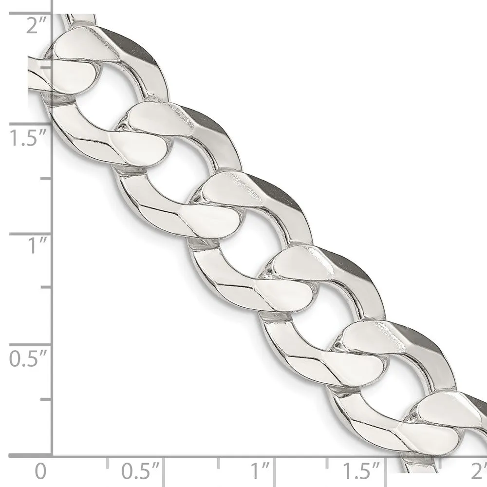 Sterling Silver 13.8mm Concave Beveled Curb Chain