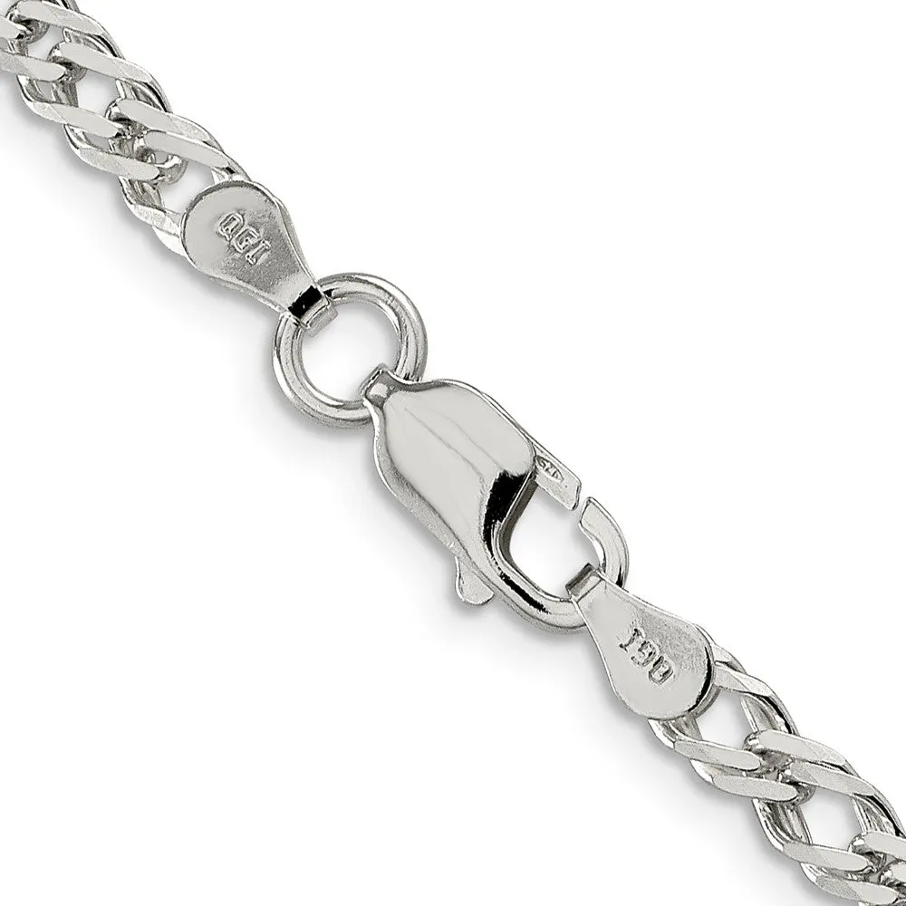 Sterling Silver 4.25mm 6 Side Dimond-cut Flat Double Curb Chain