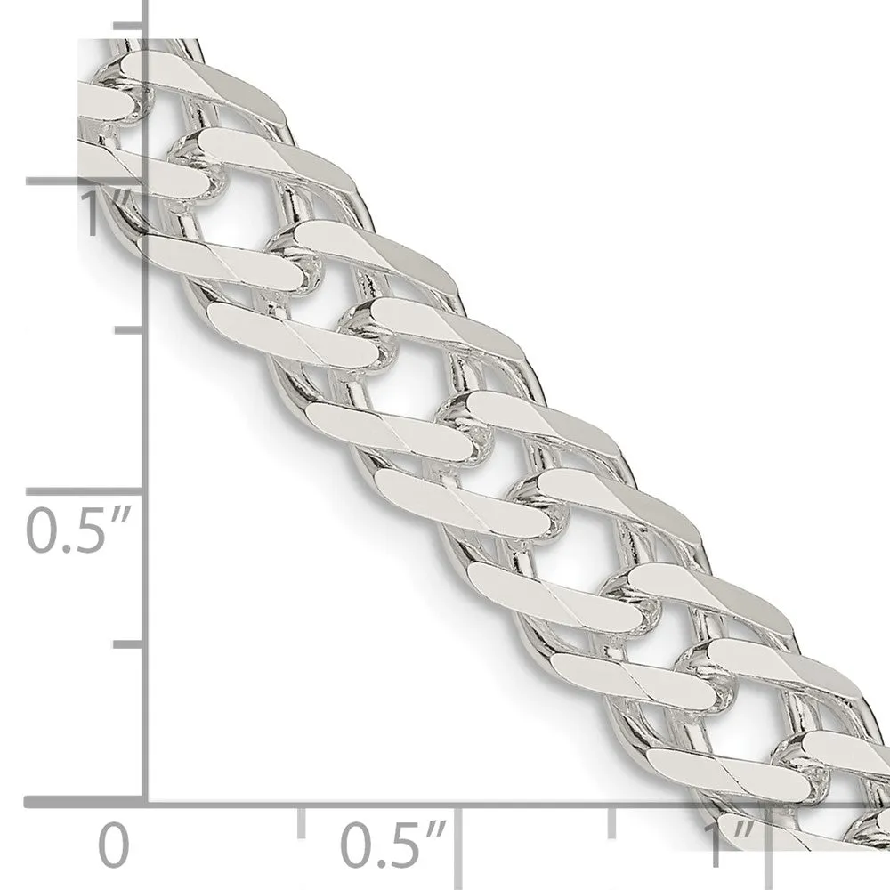 Sterling Silver 7.75mm 6 Side Dimond-cut Flat Double Curb Chain