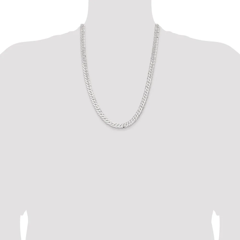 Sterling Silver 7.75mm 6 Side Dimond-cut Flat Double Curb Chain