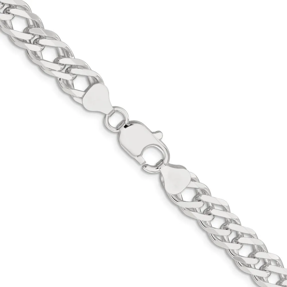 Sterling Silver 7.75mm 6 Side Dimond-cut Flat Double Curb Chain