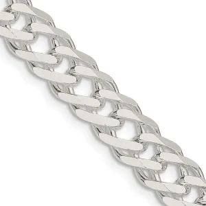 Sterling Silver 7.75mm 6 Side Dimond-cut Flat Double Curb Chain