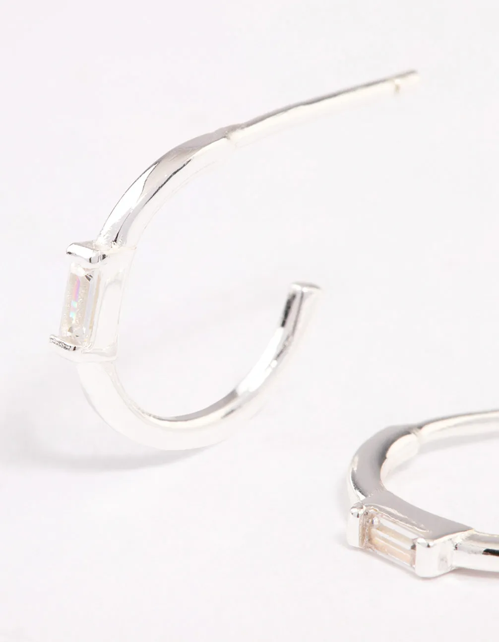 Sterling Silver Cubic Zirconia Rectangle Mini Hoop Earrings