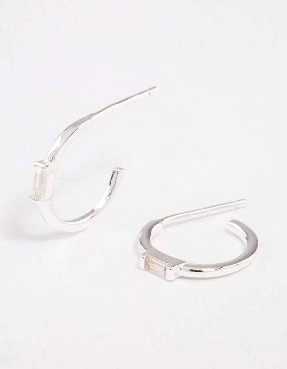 Sterling Silver Cubic Zirconia Rectangle Mini Hoop Earrings