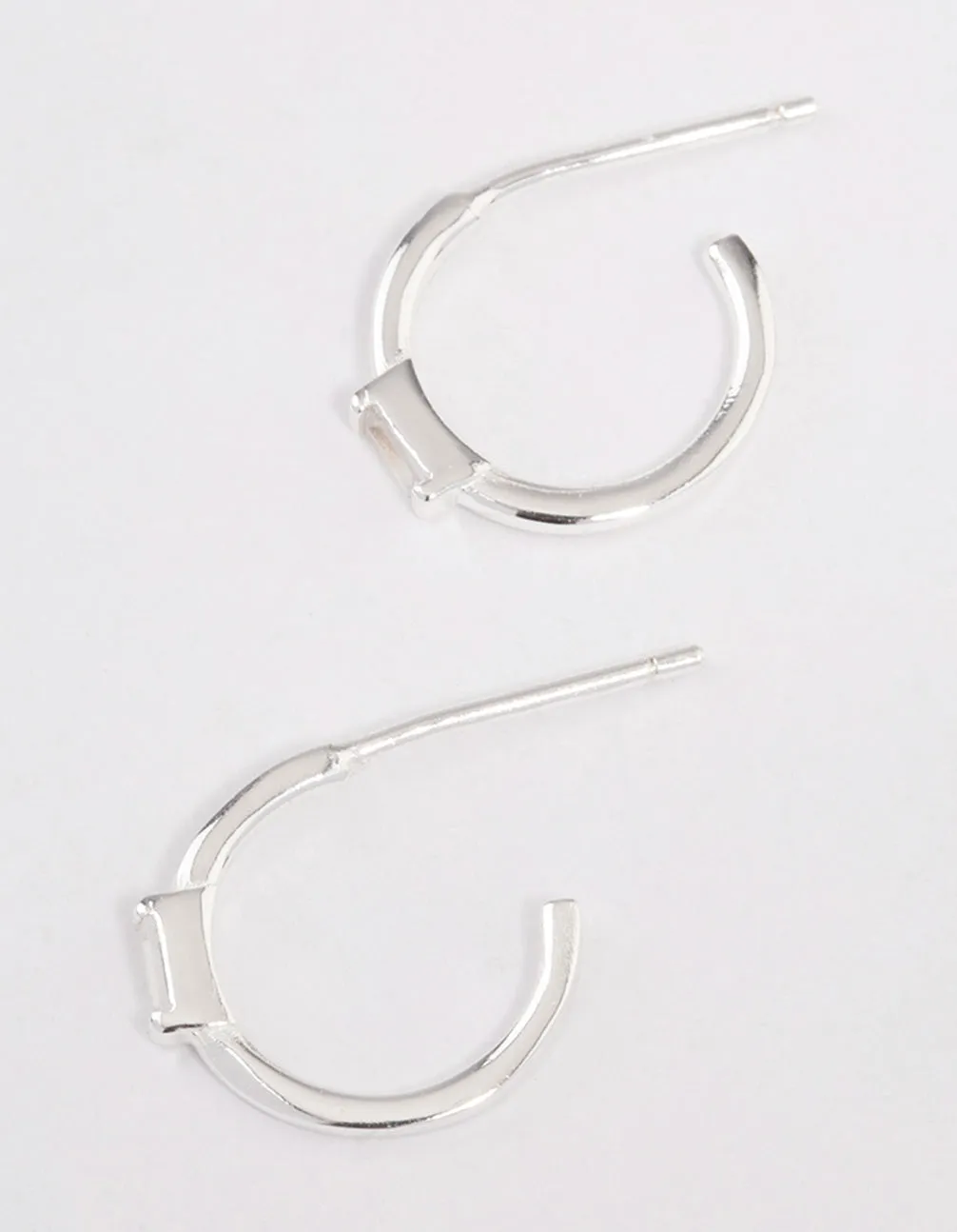 Sterling Silver Cubic Zirconia Rectangle Mini Hoop Earrings