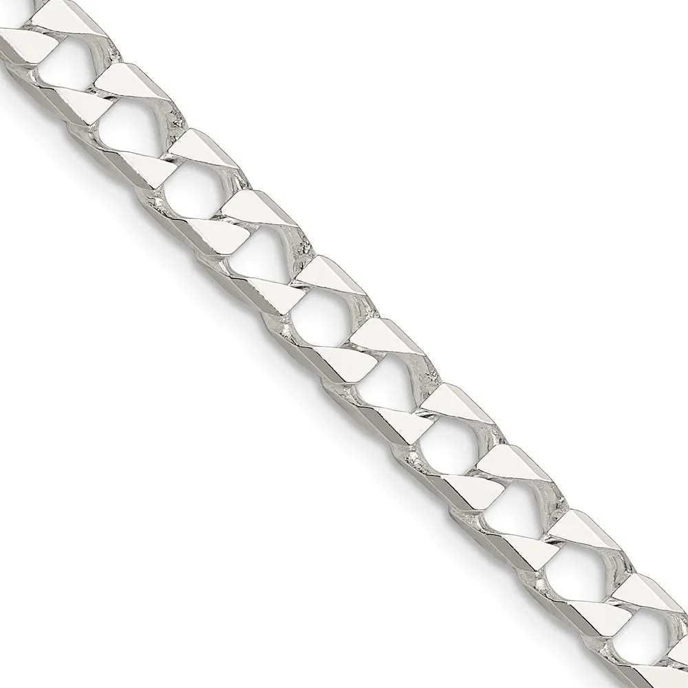 Sterling Silver Polished and Dimond-cut 5.75mm Flat Curb Link Chain