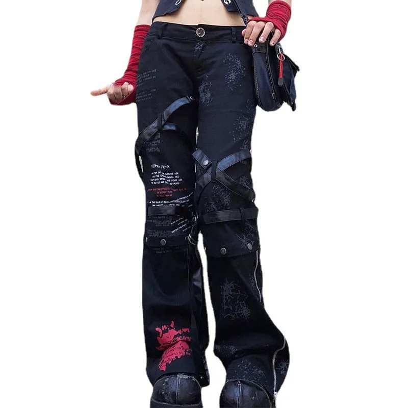 Streetwear Webbing Printed Jeans Women Spring 2022